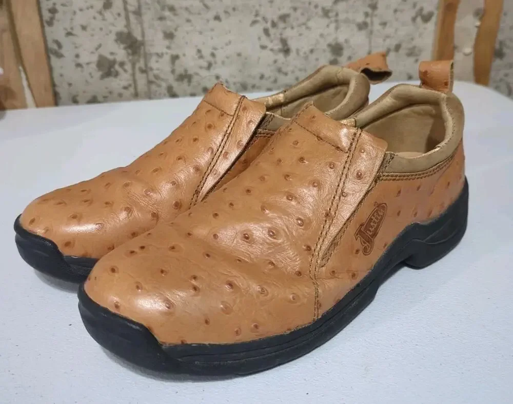 Justin 192 Mens Size 9 Brown Tan Ostrich Leather Loafer Low Top Comfort Shoes